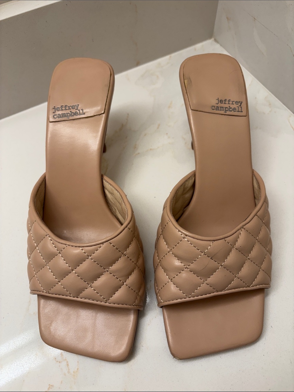 Jeffrey Campbell Quilted Nude Slide Mules sandals size 8.5
